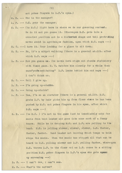 Interesting Notarized Statement From 1931, Confirming Notary Witnessed Howard, Fine & Howard Perform Skit at the Paramount Theatre in LA -- 6pp. Script for Skit Included -- 8.5'' x 13'', Very Good